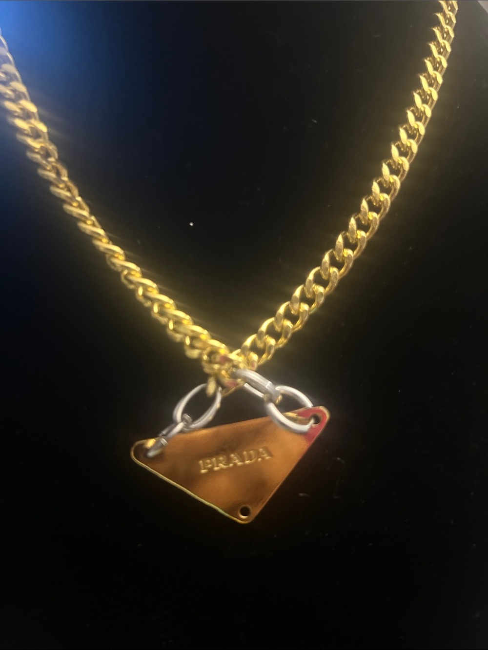 Prada Two-Tone Gold Chain Necklace with White Triangle Logo - Picture 4 of 4